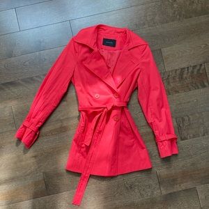 Tahari Cherry Red Trench Coat, size small